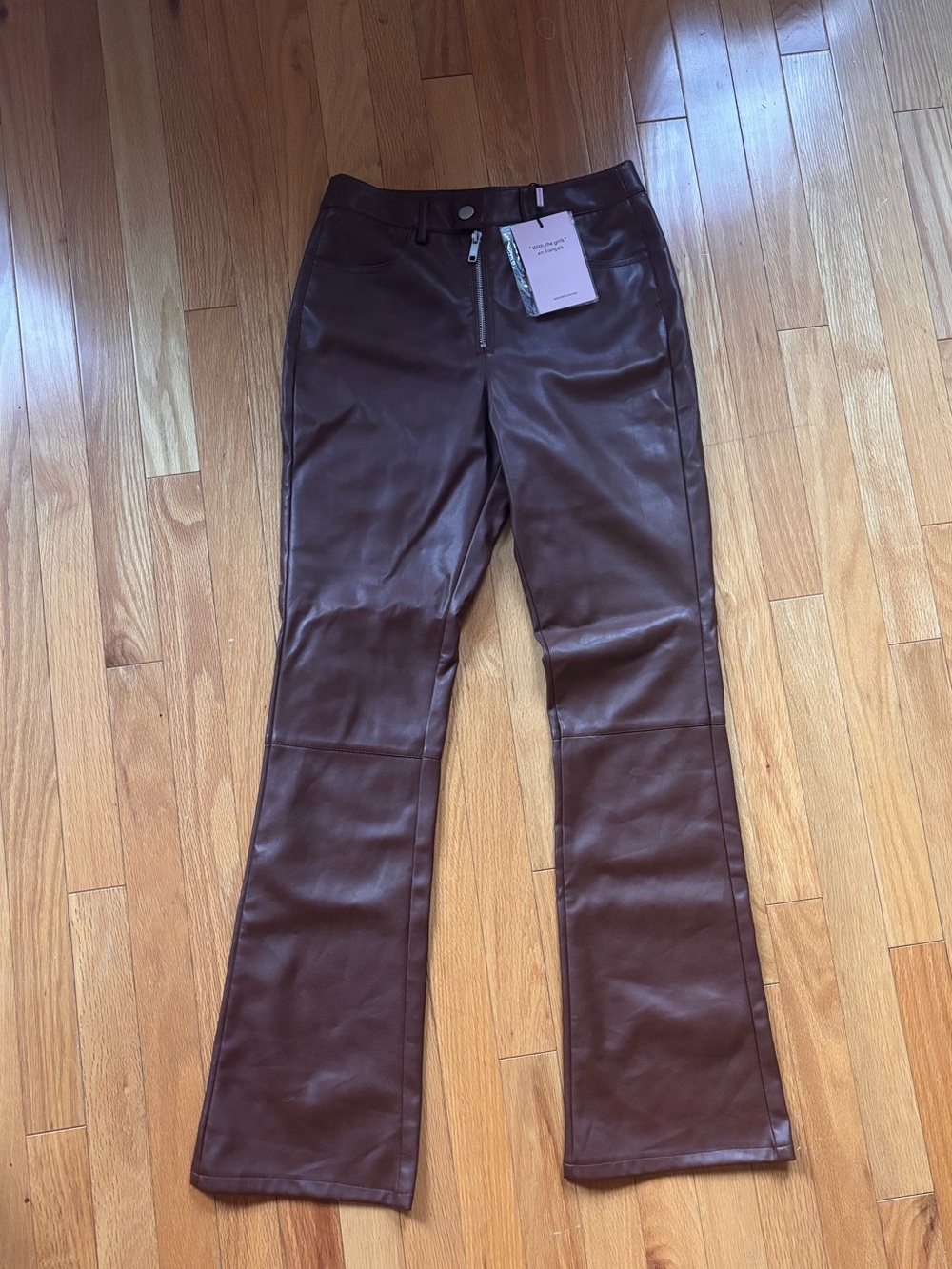 Ave. Les Filles Brown Faux Leather Flare Jeans